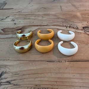 Large Mod Gold, Yellow, and White Chunky Earring Hoop Set